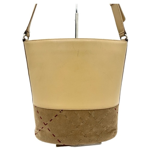 BURBERRY LONDON BEIGE TONAL STITCH COLOR BLOCK LEATHER SHOULDER BAG PURSE - Picture 4 of 14